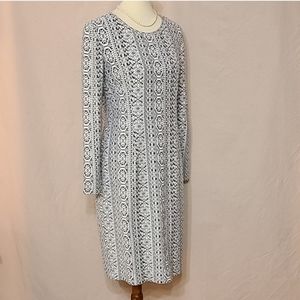 Betsey Johnson Black & White Pattern Long Sleeve Sheath Dress